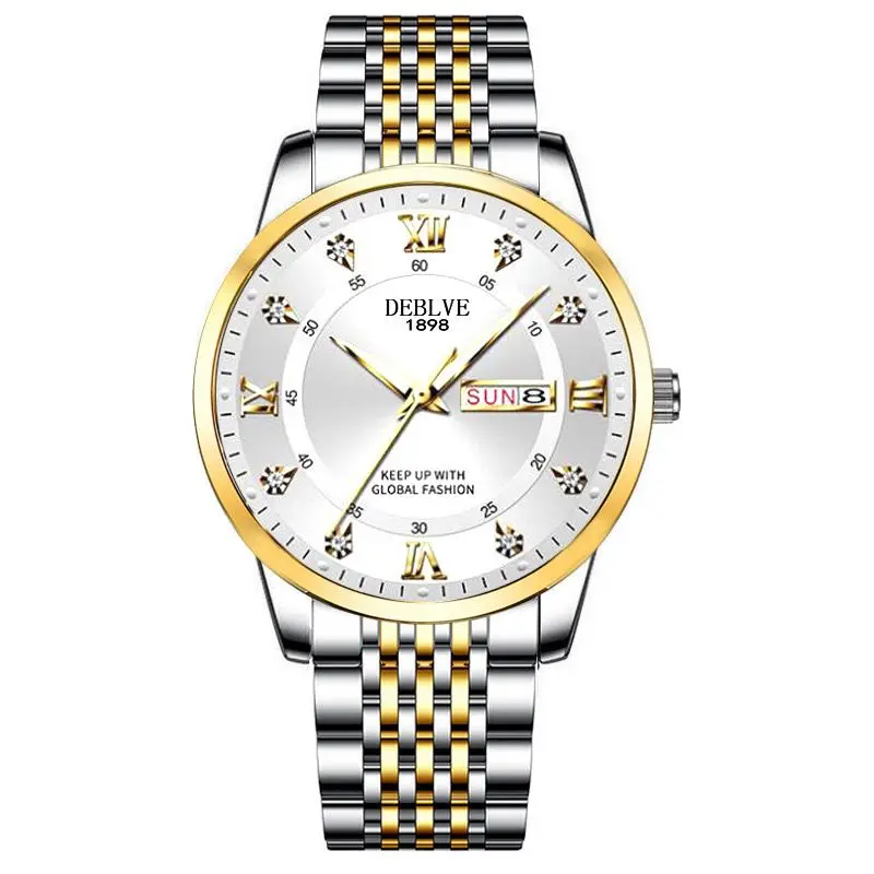 Couple's steel strap dual calendar luminous quartz watch, men's and women's fashion watch, non mechanical quartz watch