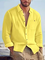 Chemise à manches longues en coton et chanvre pour hommes, ample et décontractée, avec col de poche, nouvelle collection automne 2025 1