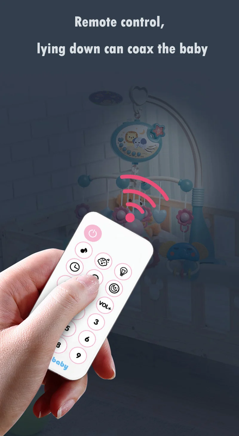 AnGku Hanging Baby Bed Bell Music & Light Mobile Crib Toys For Newborn Montessori Rattles Cradle Baby Toys For 0-12 Months