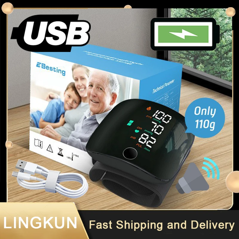 Blood Pressure Monitor Rechargeable Wrist Blood Pressure Monitor Medical English Voice Digitlal Tensiometro Health Sphygmomanometer Tonometer
