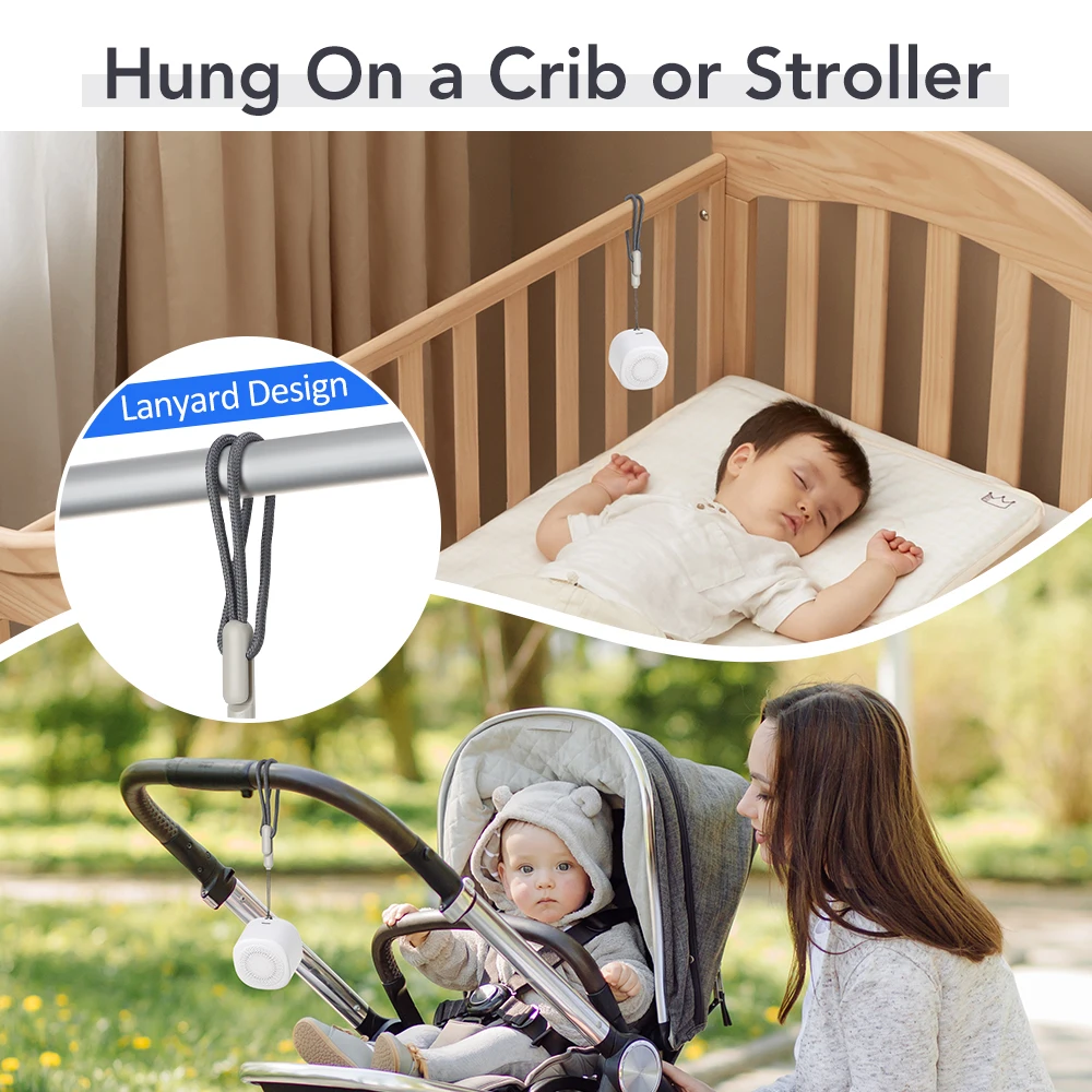 White Noise Sound Machine Portable Baby Sleep Machine 10 Soothing Sounds Volume Adjustable, 3 Timers Rechargeable Noise Machine