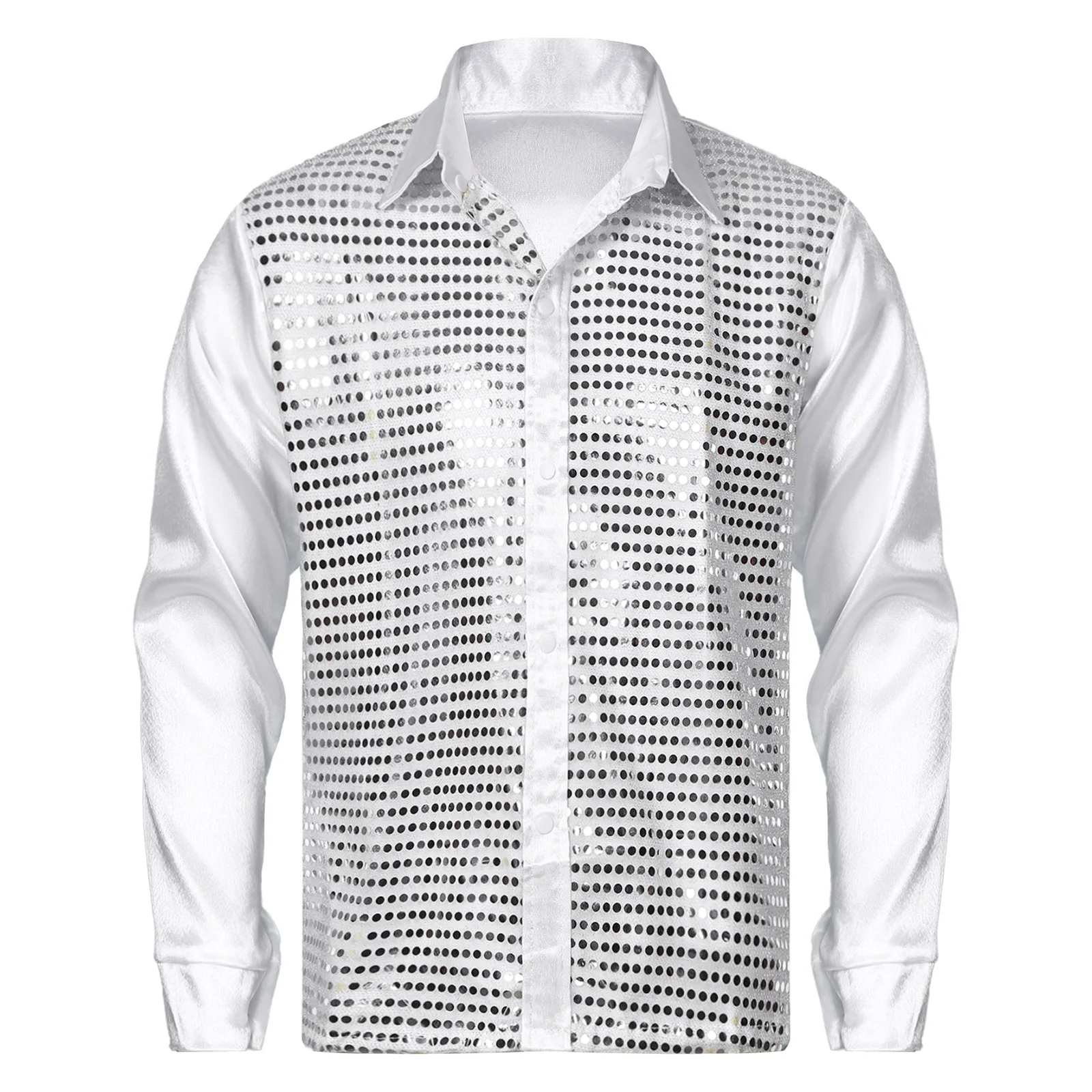 Mens Turn-Down Collar Shirt Latin Jazz Sparkly Sequin Dance Stage Performance Cosplay Costume Tops Dancewear Hiphop Clothes - 5