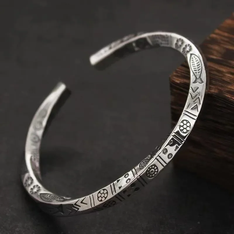 Vintage Mobius Carved Fish Elephant Totem Bracelet Ladies Men's Twist Armband Cuff Open Bracelet Trend Jewelry Gift