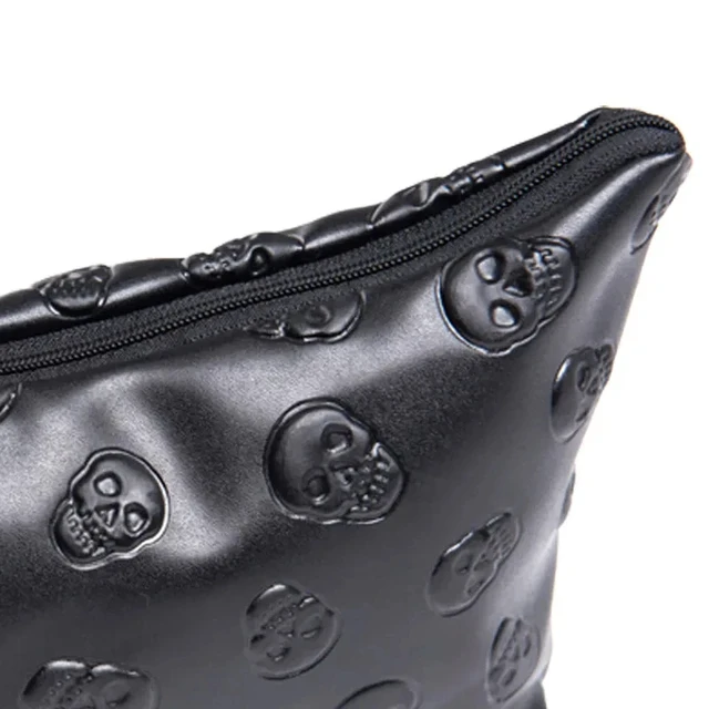 1 pc Black Skull Cosmetic Bag Women PU Leather Makeup Bag Travel Organizer For Cosmetics Toiletry Kit Bag Dropshipping