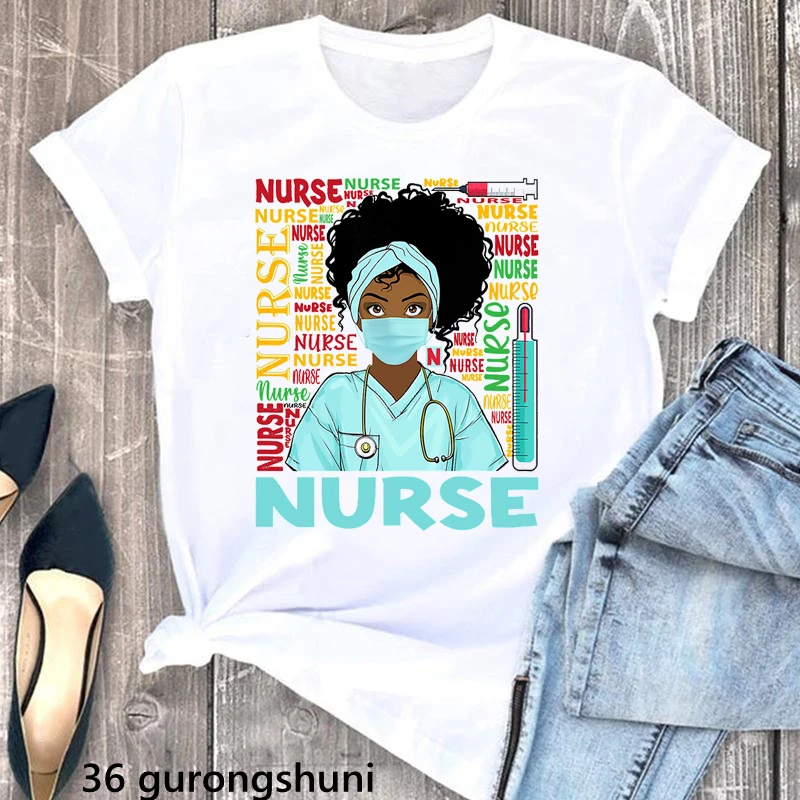 

Nothing Scares Me I Am A Black Nurse Graphic Print Tshirt Women Black Girl Magic T Shirt Femme Love Nurse Life T-Shirt Female