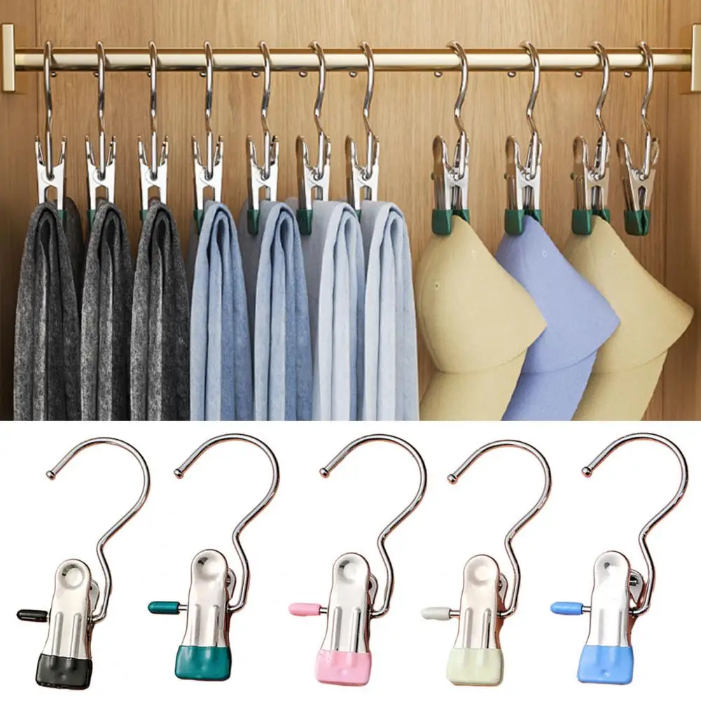 

5 шт. многофункциональный зажим для сушки одежды с крючком из нержавеющей стали компактный металлический зажим с резиновым покрытием