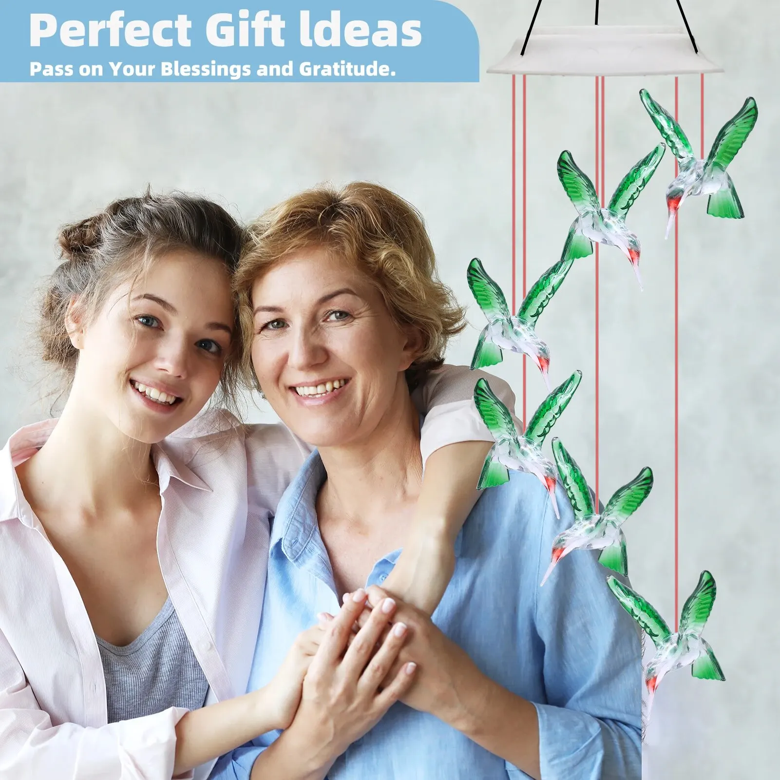 Outdoor Wind Chimes Solar Powered Waterproof and Color Changing Hummingbird for Garden Decoration Gifts
