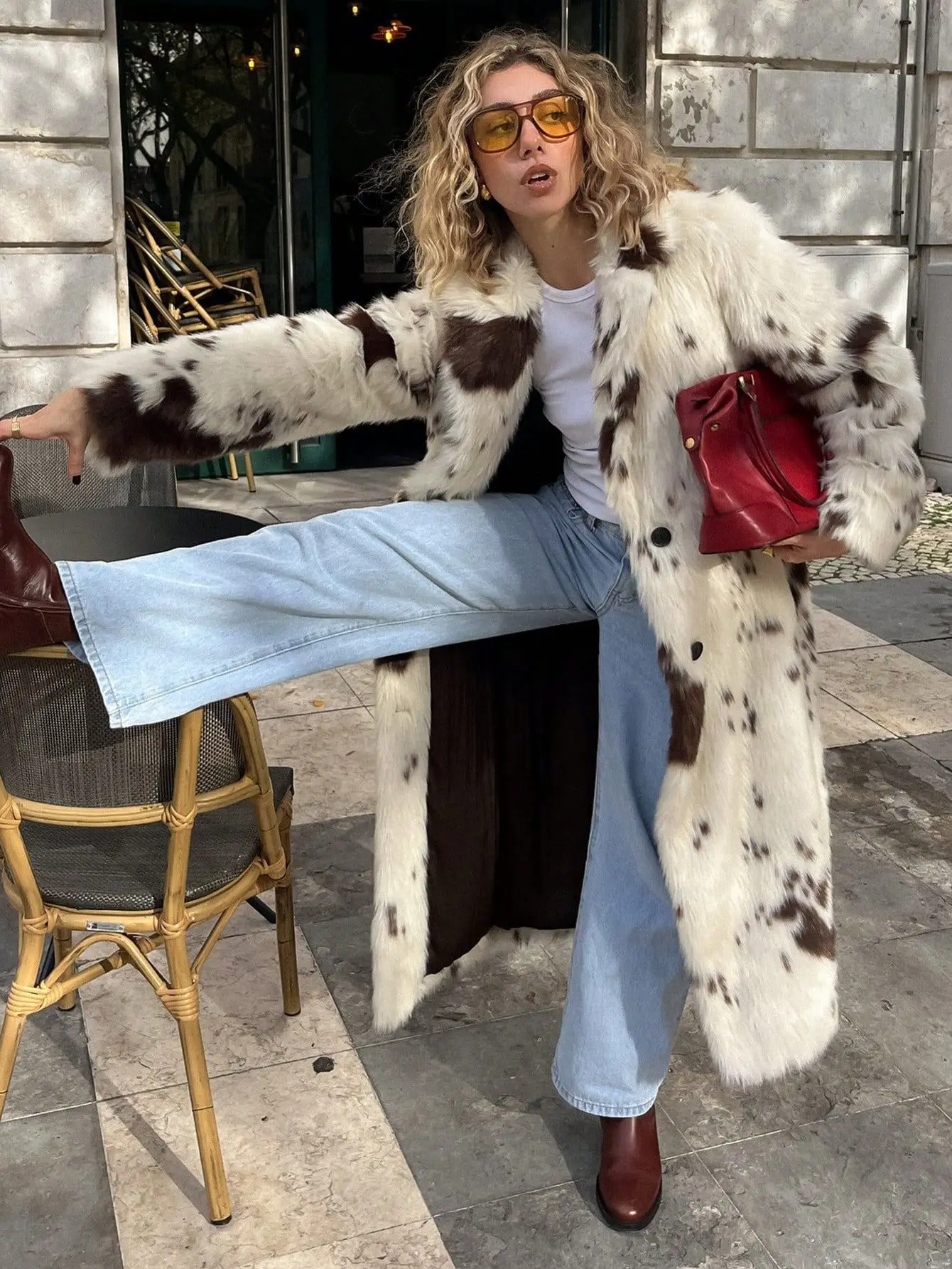 New Designer Autumn Winter Thick Fox Fur Coat Plus Long Warm Faux Fur Jacket Milk Dot Printed Luxe Femme Plush Overcoat