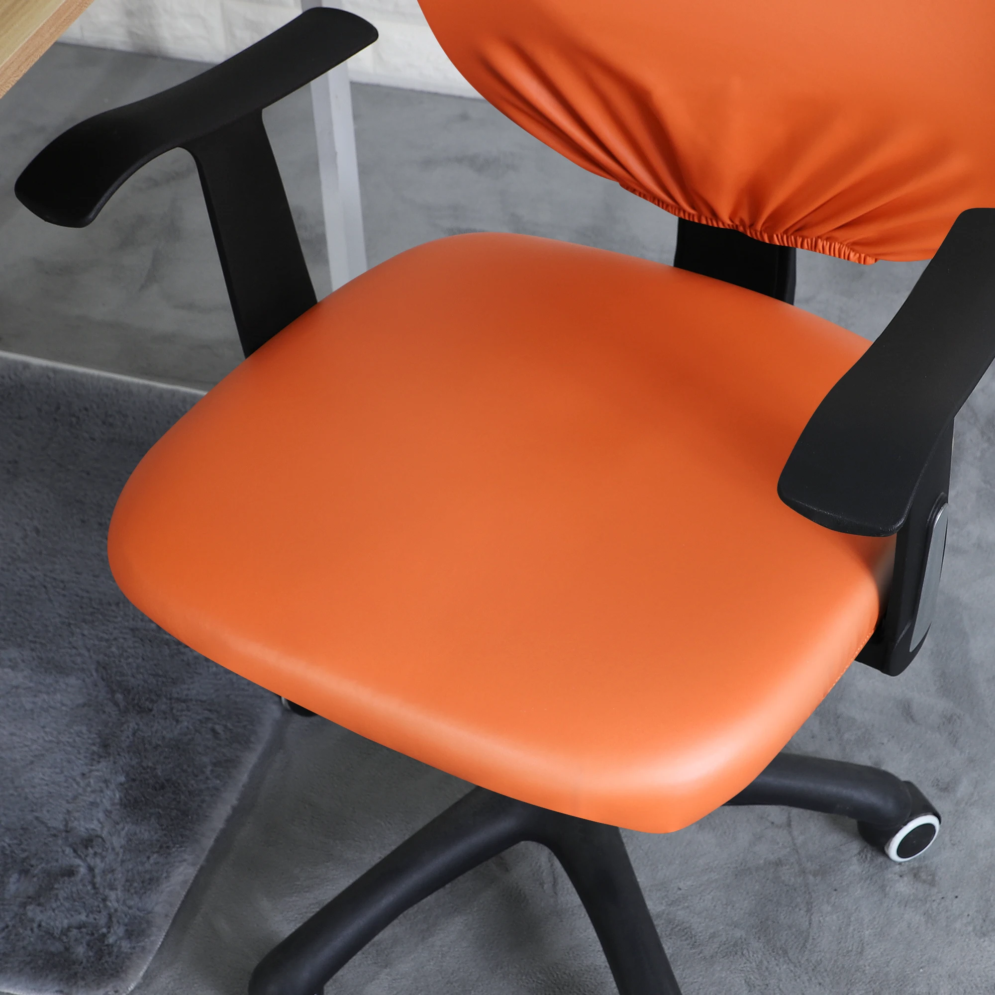 PU Waterproof Office Split Chair Covers Solid Color Computer Chairs Cover Universal Chair Protector(Seat cover + Backrest cover) 5