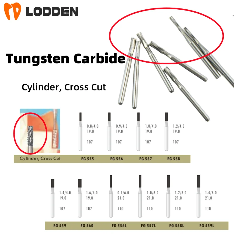 

Вольфрамовые карбидные боры, стоматологические шлифовальные инструменты, цилиндр поперечной резки для 1,6 мм FG, высокоскоростной наконечник, прочный и ценный 19 мм