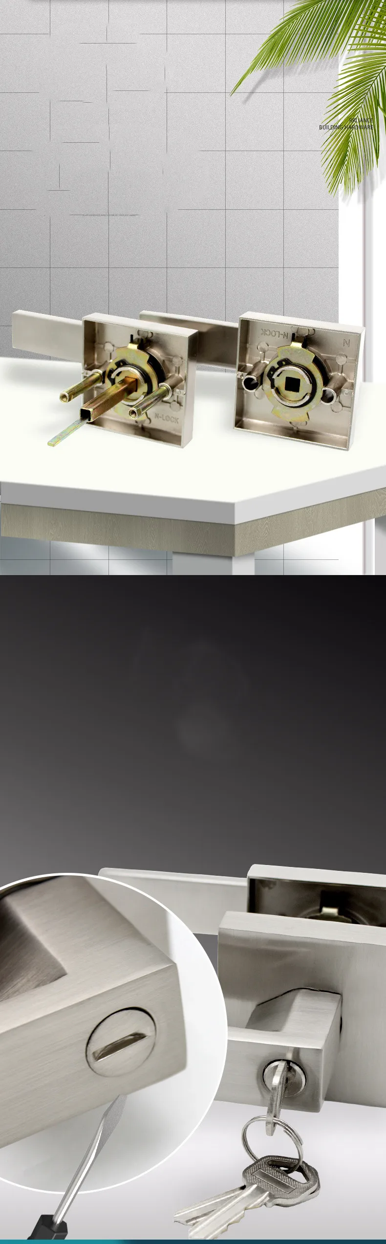 Description Picture 4 of itemBathroom Door Handle Three-lever Lock Solid Zinc Alloy Square Door Lock Bedroom Mute Single Tongue Lockset Home Hardware Fitting