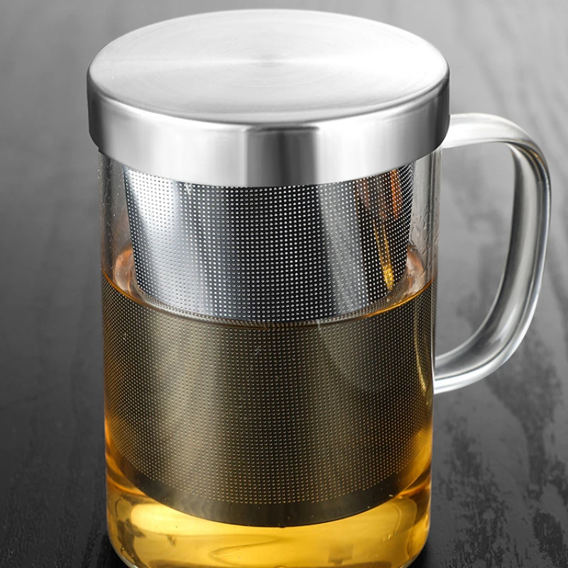 large capacity Tea separation cup Teacup Office with handle Stainless steel tea filter home creative drinking cup dustproof lid tea strainer tea filter