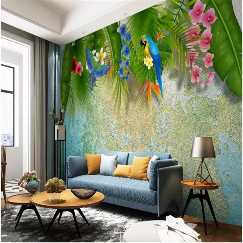 

Southeast Asian Style Tropical Plants Flowers and Birds Mural Wallpapers for Living Room Bedroom Bright Color Wall Paper 3D