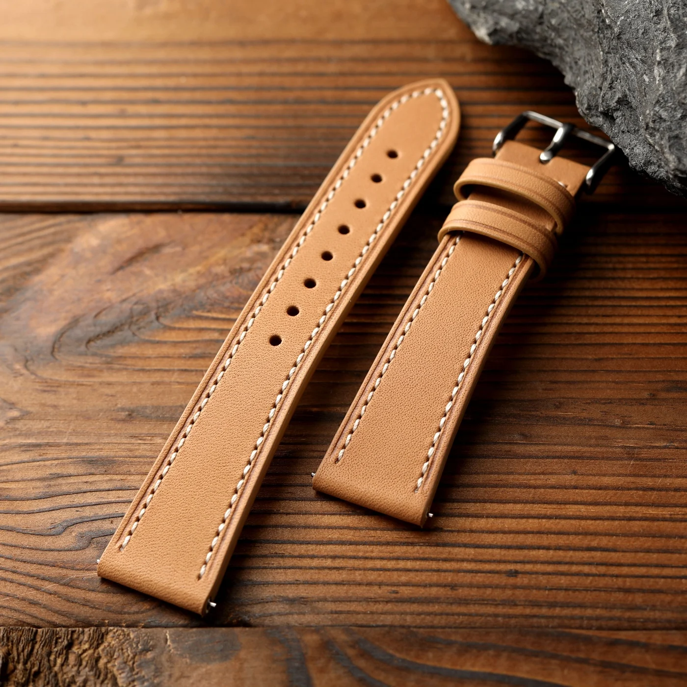 Handmade Original Color Vegetable-Tanned Leather Strap – Quick Detachable, Soft Retro Men's Accessory