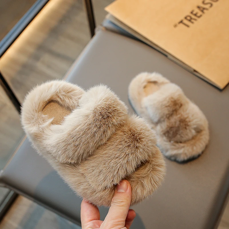 New Children Plush Shoes for Girls Korean Style Thick Sole Parent-child Plush Slippers Korean Style Versatile Cute Princess Flat 3