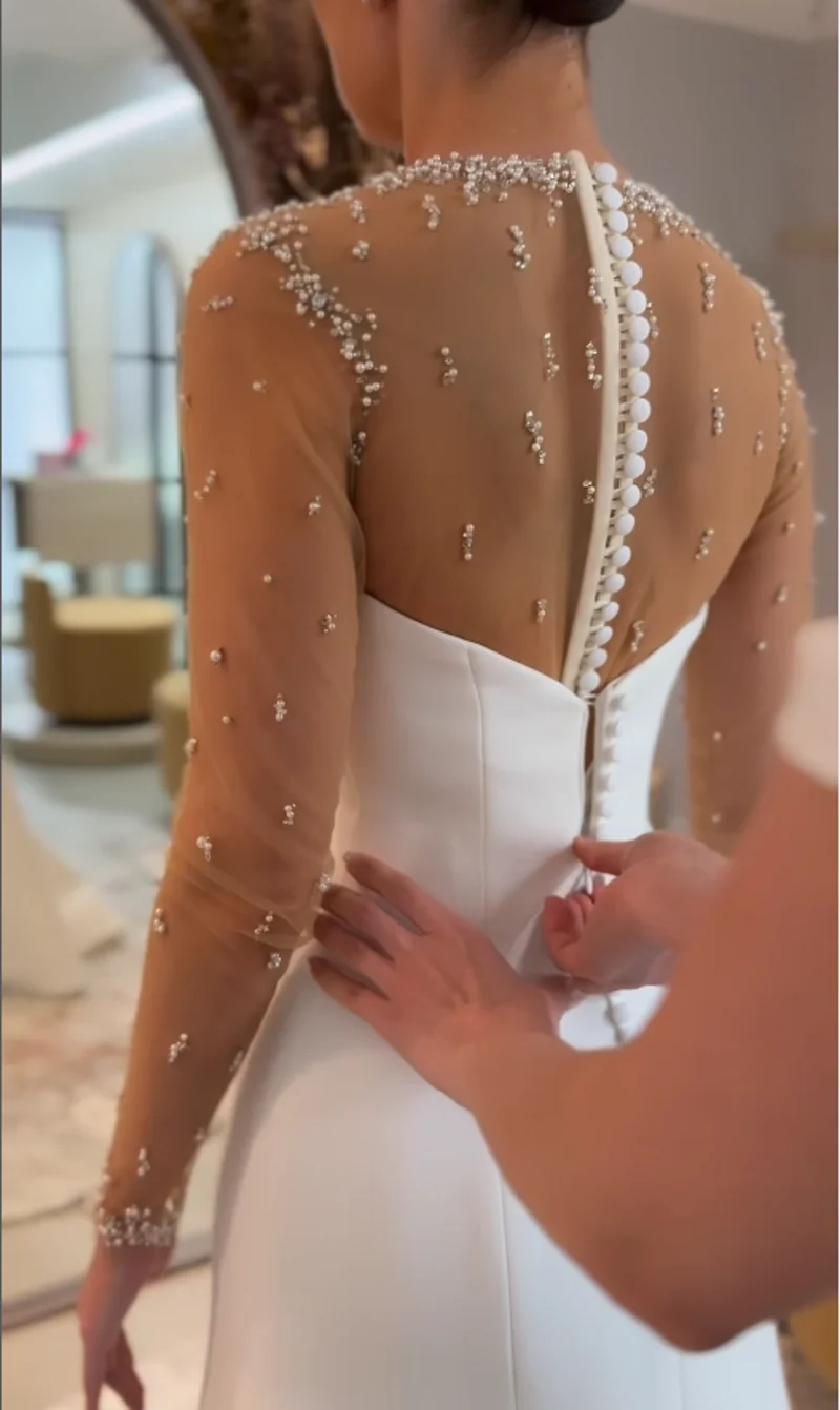 Elegant Pearls Wedding Dresses Luxury Customized Long Sleeves Country Bridal Gowns For Women Vestido De Novia