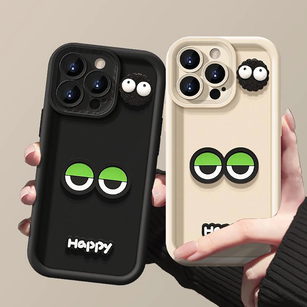 Cute Fun 3D Frog Eye Ball Soft Phone Case For iPhone 16 13 12 14 15 Pro Max 11 Korean Cartoon Back Cover Funda_voghion.com