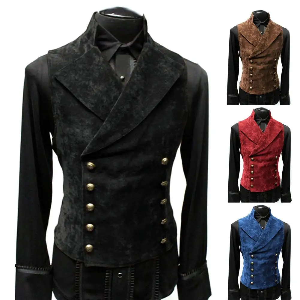 

Popular Vest Solid Color Men Double Breasted Sleeveless Slim Fit Vest Not Easy to Pilling Male Vest for Office