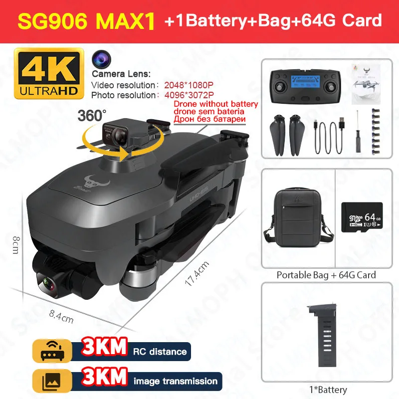 SG906 MAX 1 / Pro 2 Professional FPV 4K Camera Drone with 3-Axis