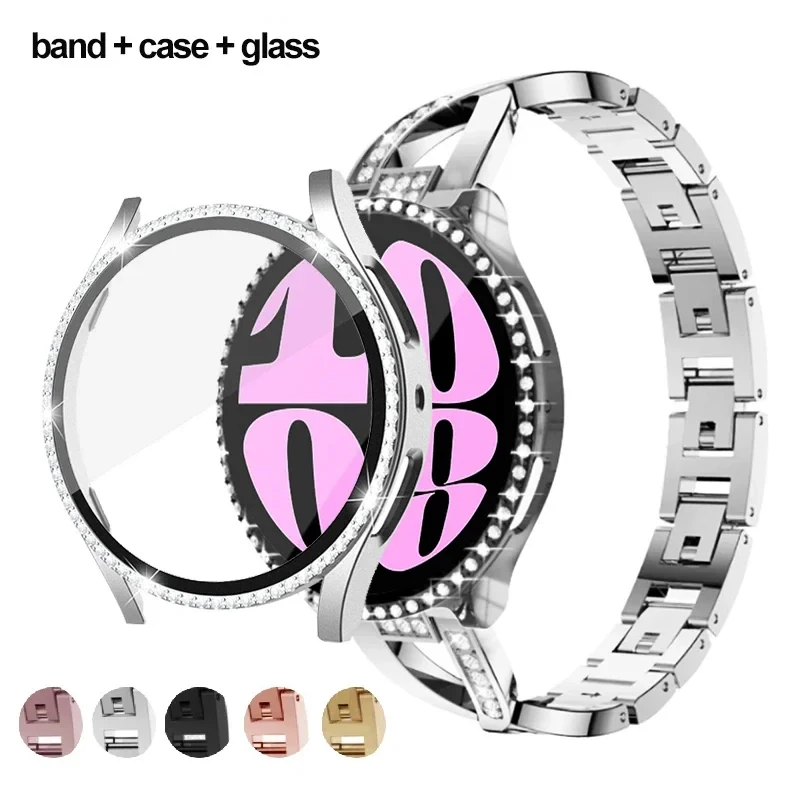 

Diamond Strap+Case For Samsung Galaxy watch 6 44mm 40mm Case+Bling Metal Band for watch 5/4 40mm 44mm Bracelet Band Frame Cover
