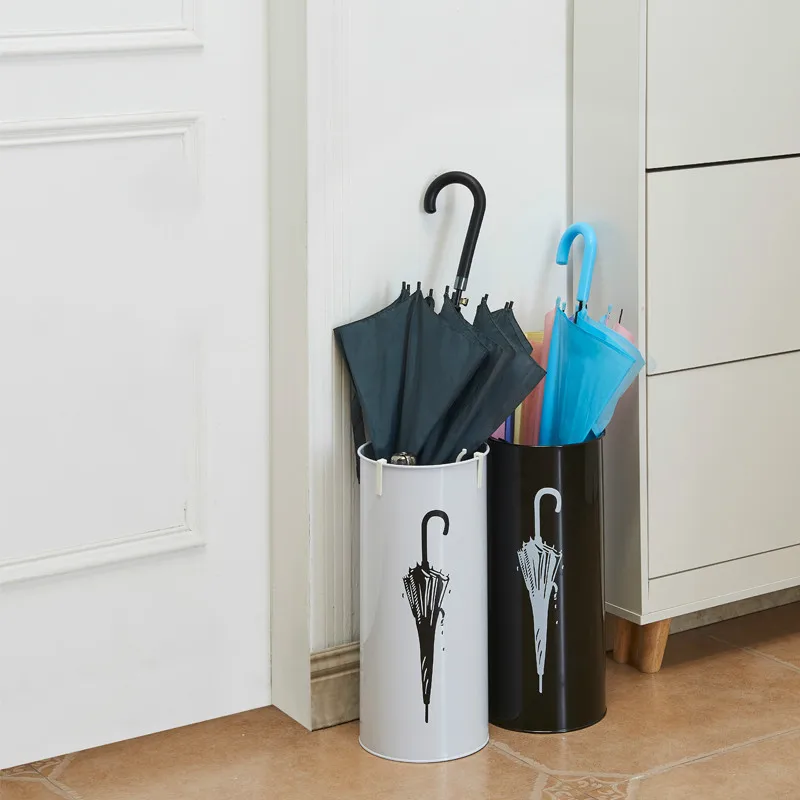 Household Simple Iron Round Umbrella Stand Moisture Storage Bucket Receiving Rack For Home Hallway Entryway Office