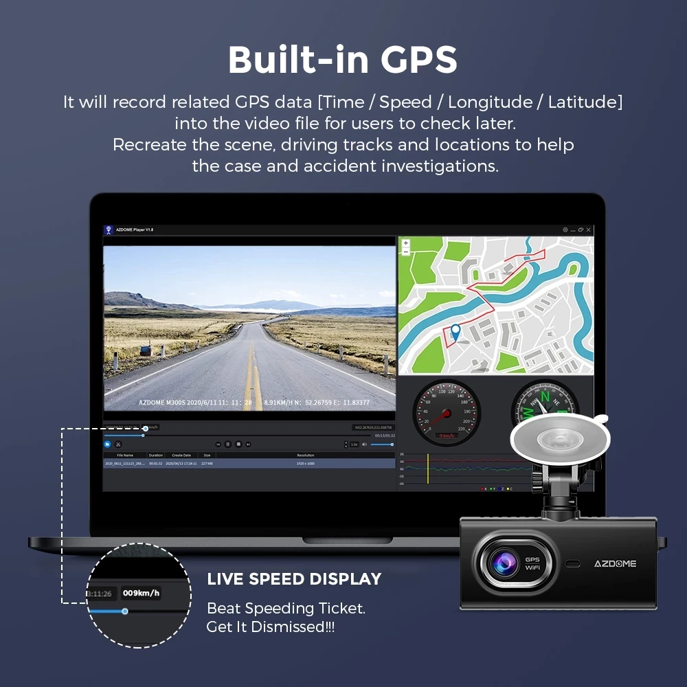 AZDOME-M560 3 ī޶ ڵ DVR 3 ä  ķ, 1080P HD  ī޶  GPS  ķ  ڴ 24 ð  