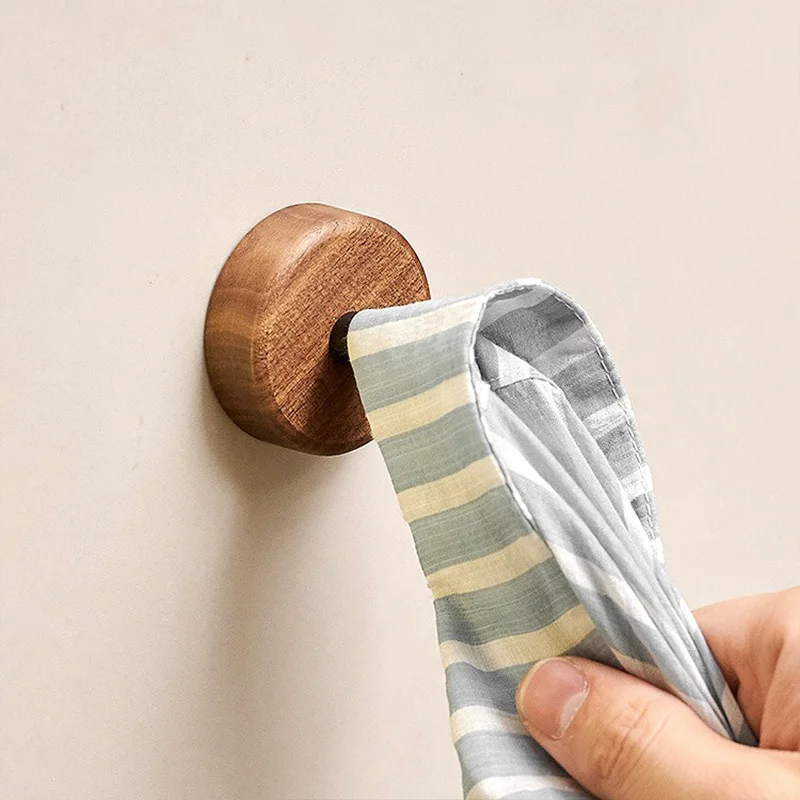 Natural Wood Clothes Hanger Wall Mounted Coat Hook Room Decorative Key Holder Hat Scarf Handbag Storage Hanger Bathroom Rack 5