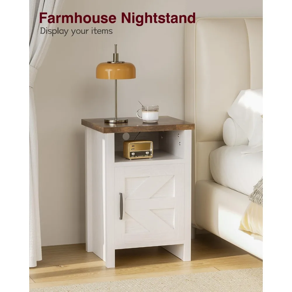 Modern Nightstand with Shelf and Barn Door, Set of 2 for Bedroom, Nightstand 4