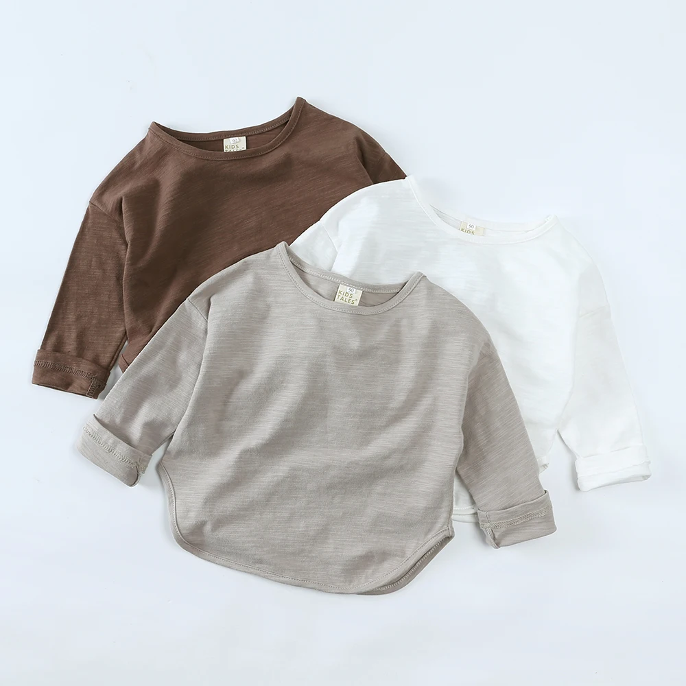 2025 Autumn Kid Boys T-shirt Solid Cotton Long Sleeve Basic Infant Girl Top Korea Teenage Children Undershirt Clothing 9M-7T 4