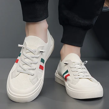 2025 New Men's Casual Mesh Sports Shoes - Summer Breathable Running Shoes with Color Blocked Stripe Design Flat Shoes Designer 1