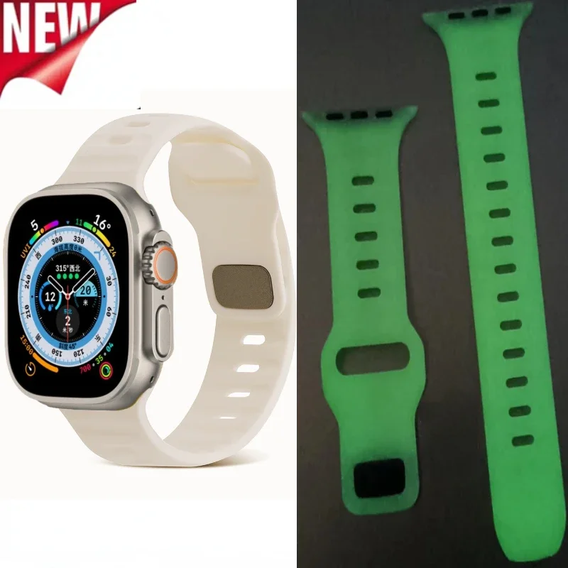 애플 워치 밴드용 실리콘 스트랩, 스포츠 발광 팔찌, iWatch 9 8 7 6 5 4 3 SE 울트라 2 벨트, 49mm, 45mm, 44mm, 41mm, 40mm, 42mm