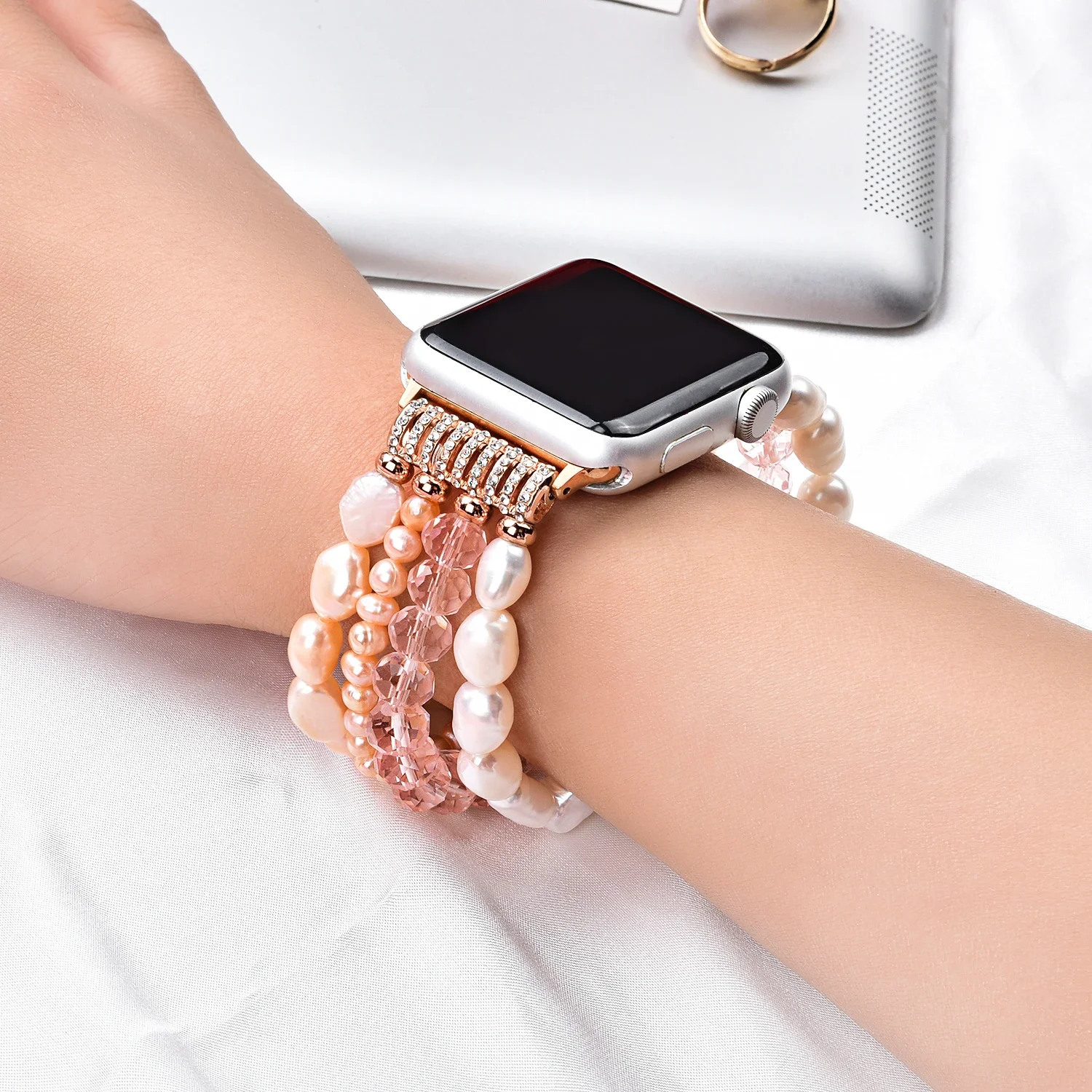 Jewelry Beaded Strap For Apple watch ultra/2 9 8 7 45mm 41mm Elastic Bracelet Wristband iWatch Series 6 5 4 3 SE 44mm 42mm 40mm