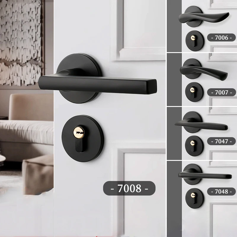 Aluminum Alloy Silent Split Lock European Black Alloy Bedroom Handle Lock Key Set Anti-Theft Safety Mechanical Door Locks