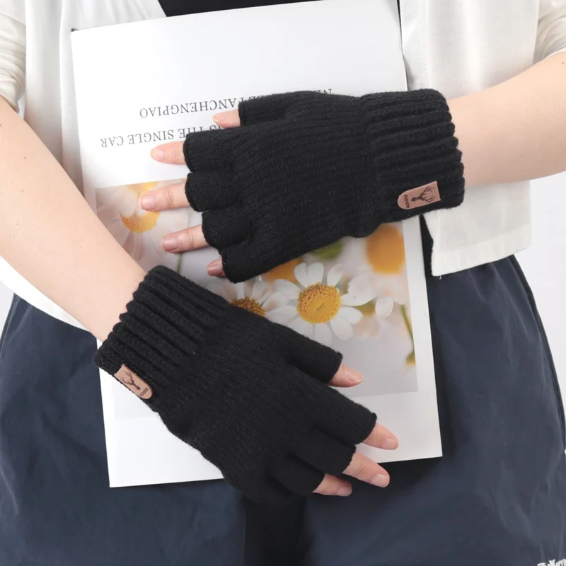 Unisex Elastic Knitted Fingerless Gloves Winter Thicken Warm Touch Screen Mittens for Men Women Warm Half Finger Work Gloves fingerless gloves half finger gloves