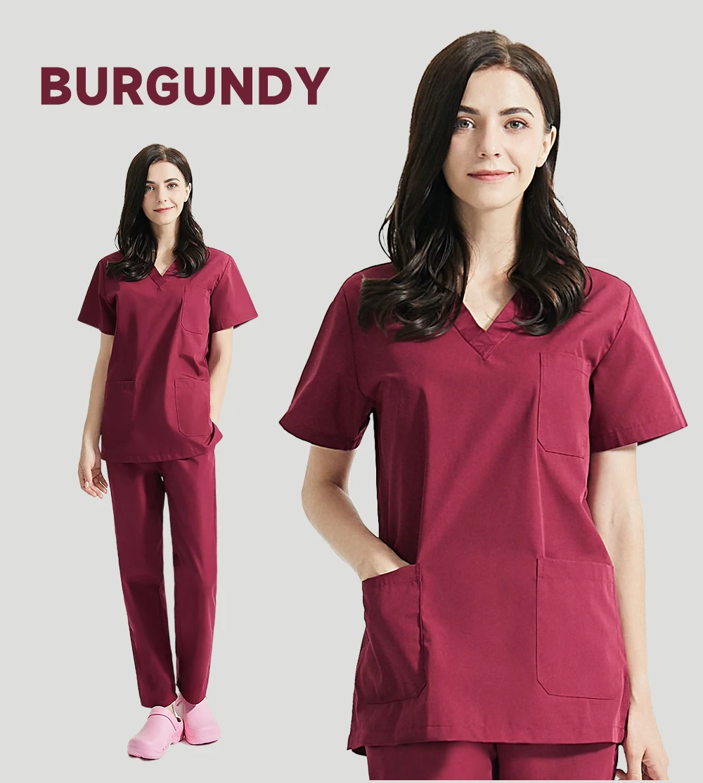 High Quality V-neck Scrub Tops Beauty Salon Nursing Elastic Waist Pants Unisex Breathable Surgery Uniform Medical Accessories