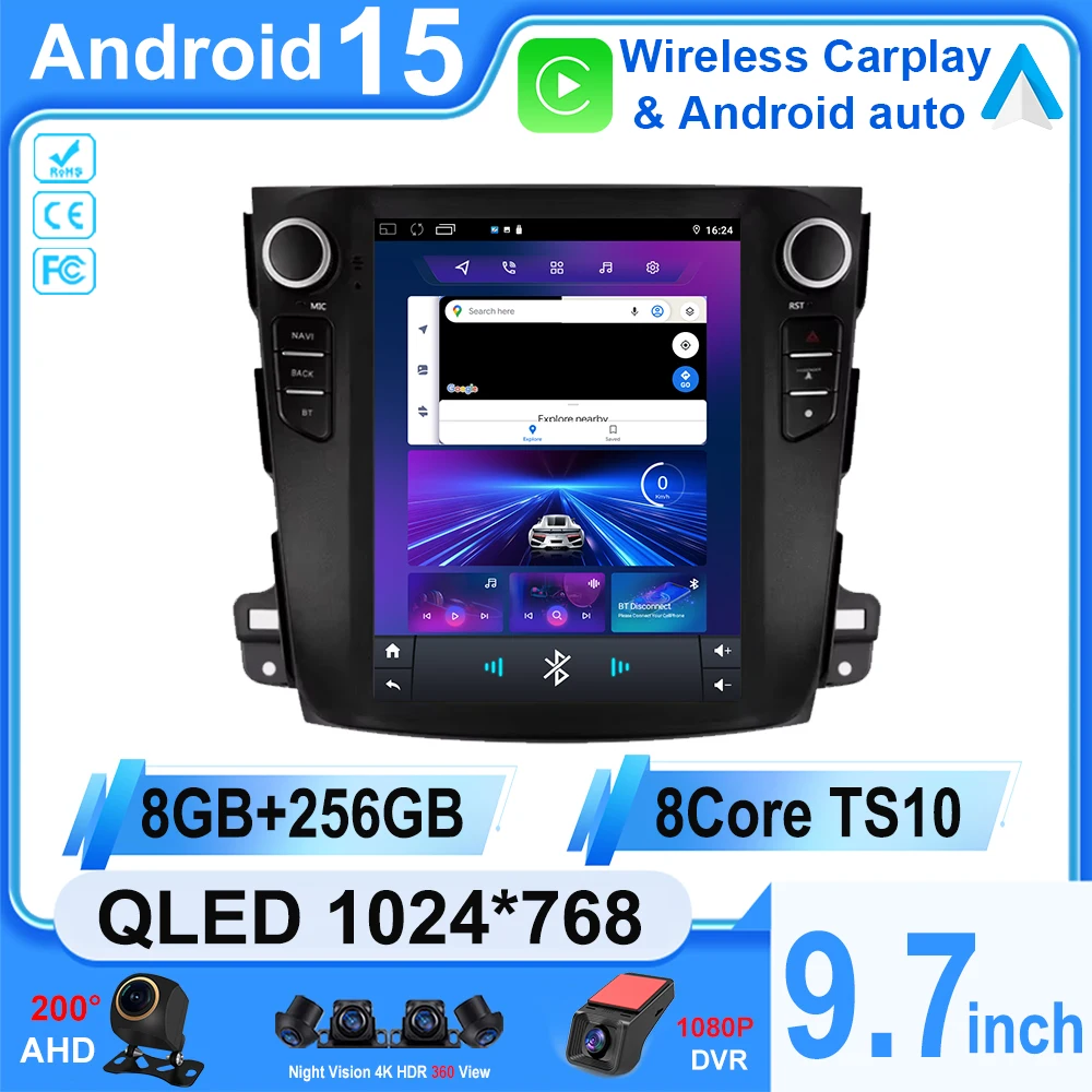 9,7 "Android 15 para Mitsubishi Outlander Xl 2 2008-2011 Radio de coche reproductor Multimedia navegación estéreo GPS Carplay 4G HDR pantalla 1