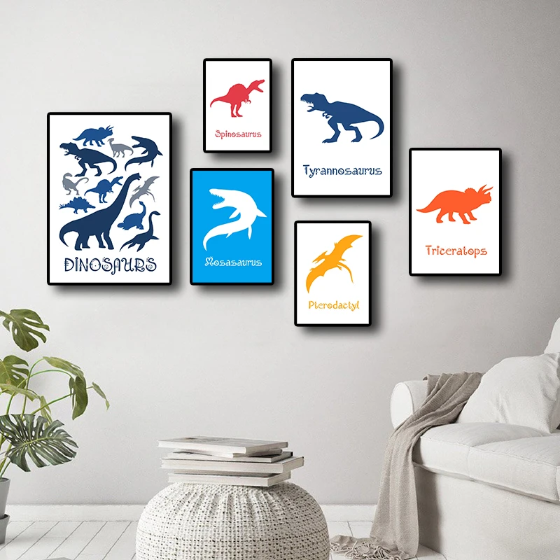 

Nordic Abstract Art Home Wall Decor Cute Cartoon Dinosaur Series Picture Living Nursery Kids Room Quality Canvas Painting Poster