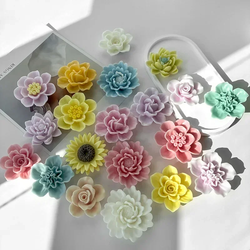 Silicone Mold for Floral Scented Candles Rose Crystal Drip Glue Aromatherapy Decoration Mold DIY Resin Chocolate Baking Mould