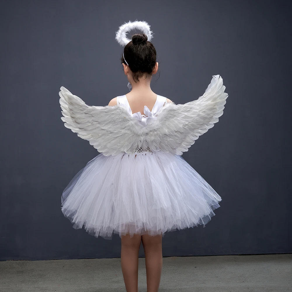White Angel Heaven Christmas Fancy Dress Up Costume For Girls Cosplay Halloween Party Tutu Dress Princess Fairy Kids Outfit
