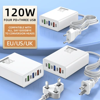 Caricabatterie GaN da 120W, caricatore rapido per iPhone, Xiaomi, Samsung, con spina EU/US/UK, universale.