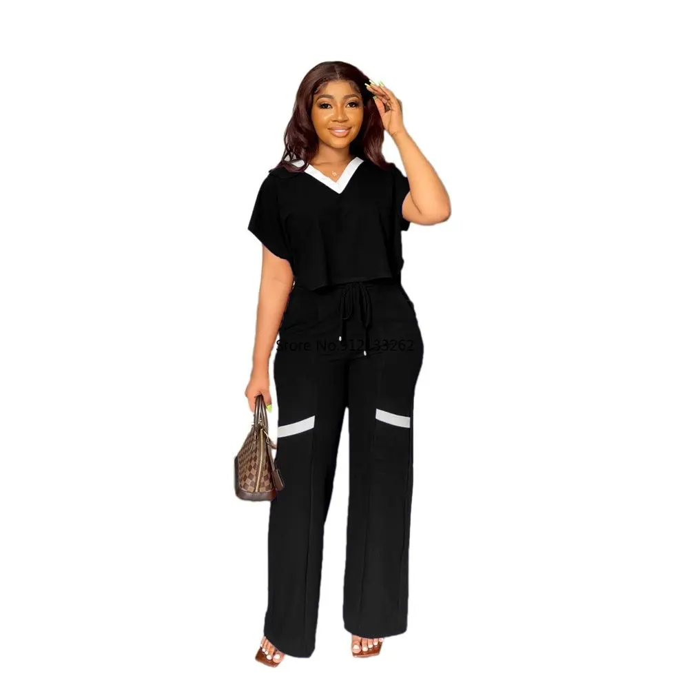 

Autumn Women's Suit Fashion Casual Short-Sleeved T-shirt Sports Suit Straight Pants Temperament Elegant Commuter Two-Piece