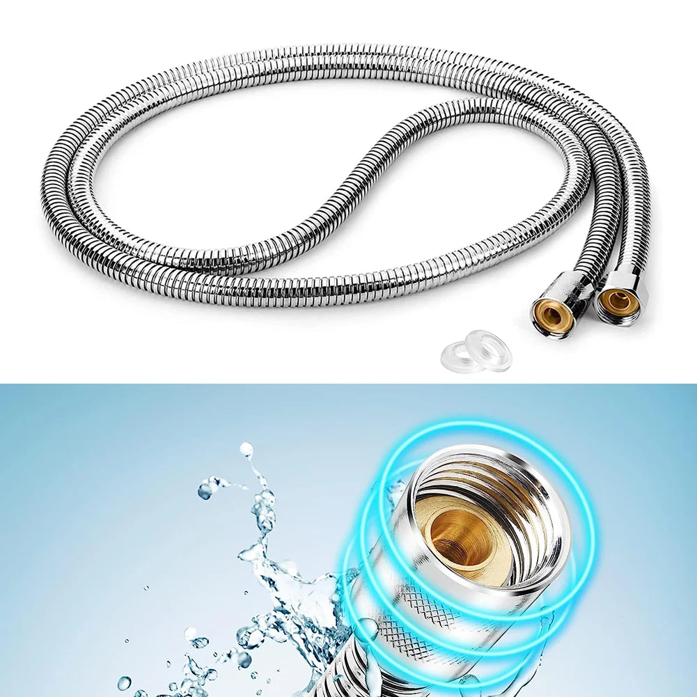 

1pcs 1.5m Stainless Steel Shower Hose Sprinkler Inlet Pipe Brass Insert Leak Proof Chrome Finish Resist High Pressure