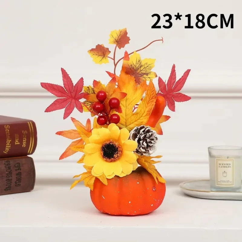 Autumn Harvest Artificial Pumpkin Sunflower Ornament Realistic Flower Simulation Decoration Party Fall Home Window Decor Props