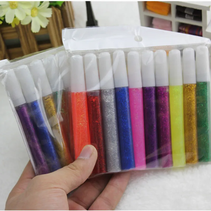 10 Colors Glitter Powder Adhesive Drawing Pigment Child Painting DIY Paper Crafts Artist Super Liquid Glue Student Stationery glitter powder glue