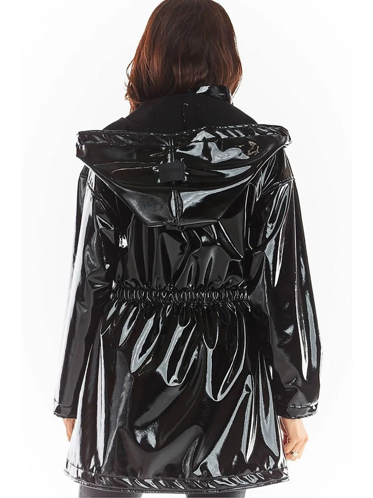 Women-Casual-Patent-Leather-Hooded-Trench-Loose-Fashion-PVC-Long-Coats ...