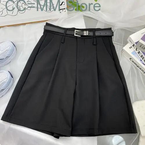 New Suits Shorts for Women Loose Wide Leg Shorts Women Chic Casual Solid Knee Length Straight High Waisted Shorts