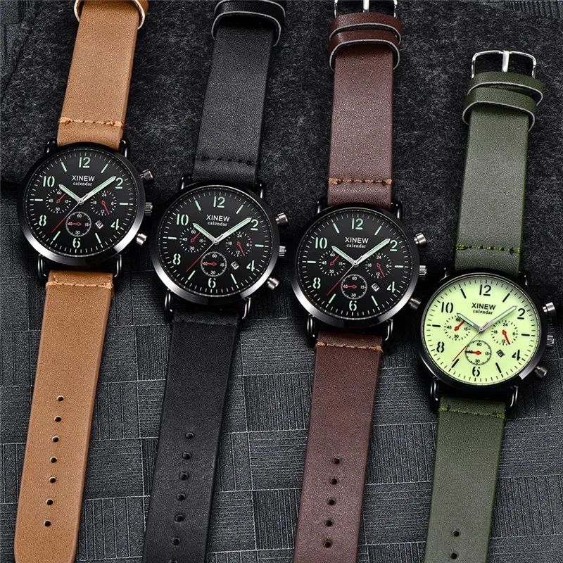 Men Original XINEW Brand Watches Students Fashion Leather Band Army Sports Date Quartz Watch Erkek Barato Saat Reloj Hombre 2024