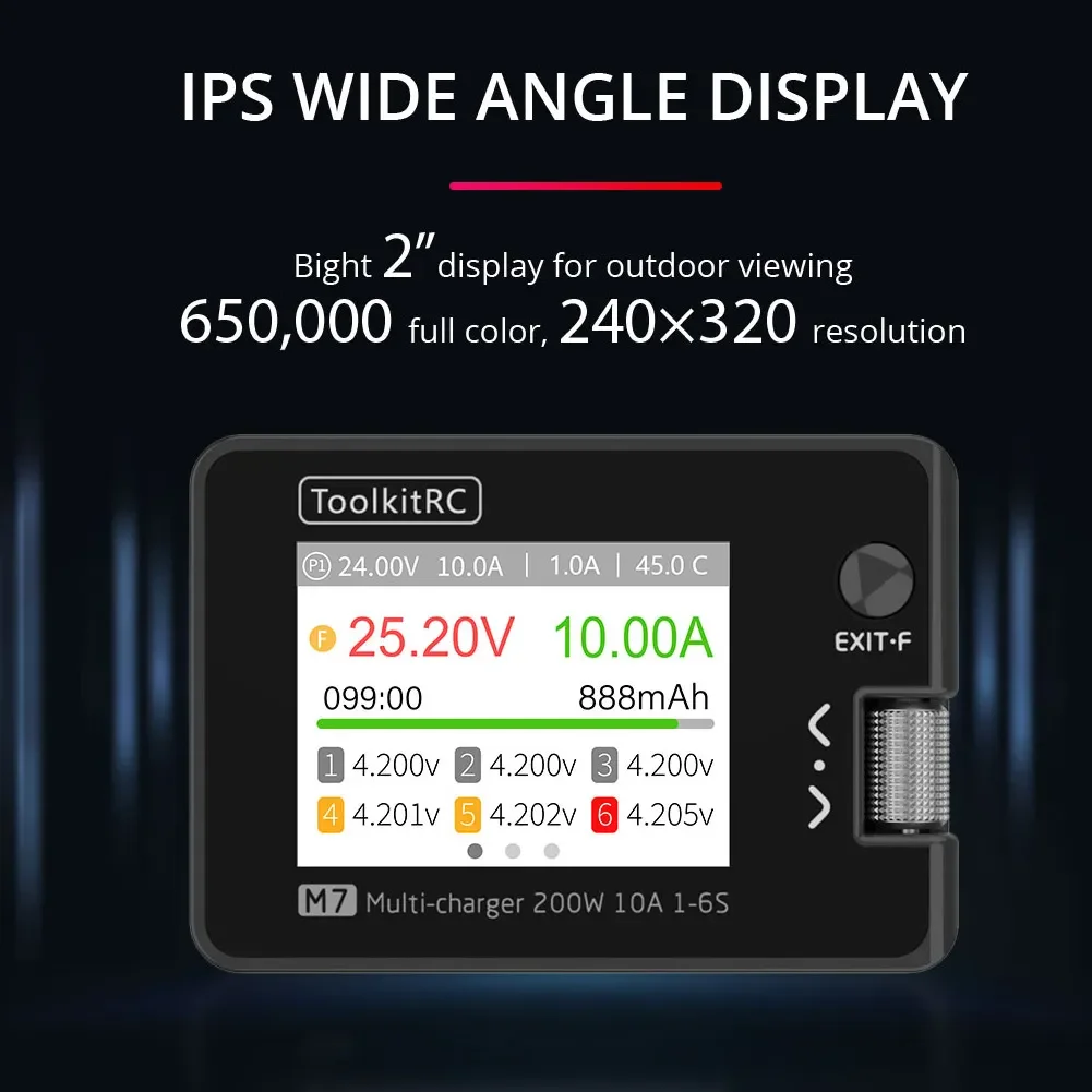 ToolkitRC M7 200W SC100 밸런스 충전기 방전기 ADP100 포함 1-6S 리포 배터리 전압 서보 체커 수신기 신호 테스트