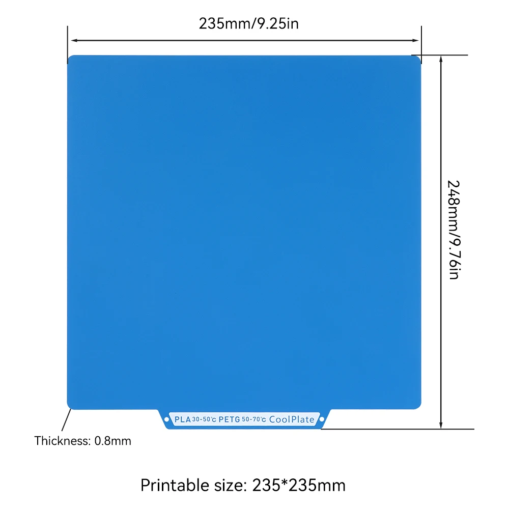 Enhanced Double-Sided Frosted Steel Print Surface for 3D Printers - Low Temperature, 235x248mm