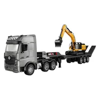 Huina New 1522 Alloy Engineering Vehicle Simulation Flat Plate Transport Vehicle Combination Excavator Truck Transport Vehicle 2
